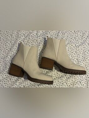 MIA Cream Textured Chelsea Booties with Stacked Heel